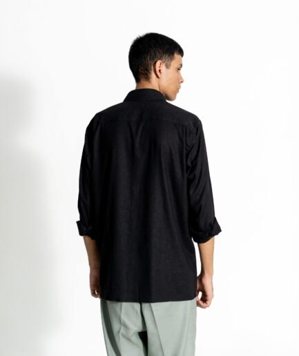 Black Relaxed-fit collared linen shirt